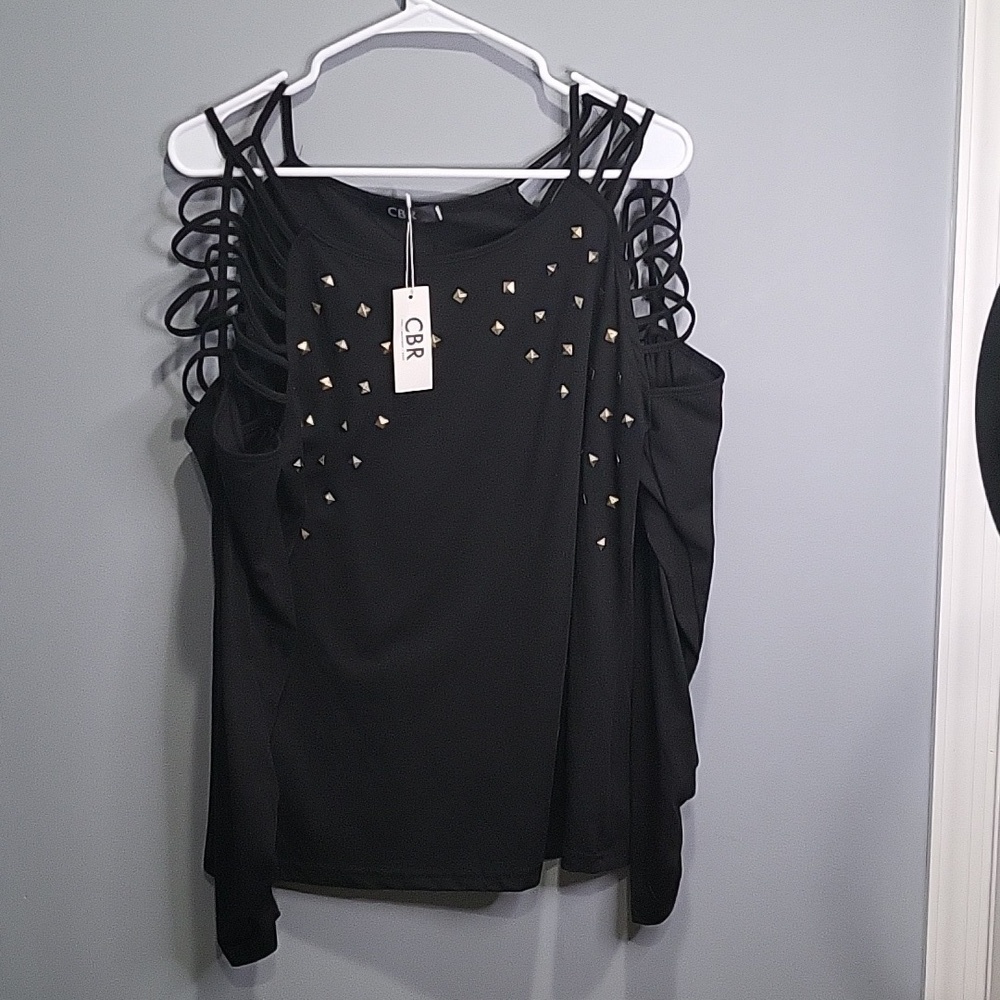 NWT Black cut out "laced look"  shirt with decorative gold "rivets" size XL
